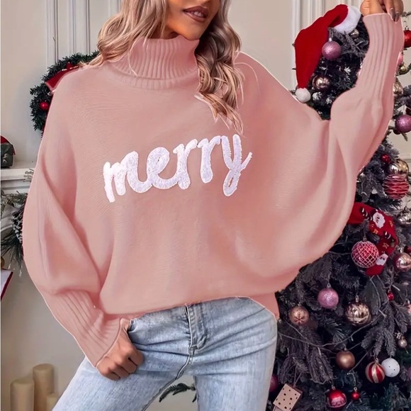 Merry Turtleneck Holiday Christmas Sweater - Picture 3 of 11